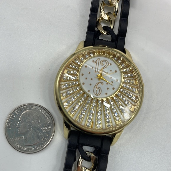 NIB Black, Gold & Rhinestone Statement Watch - Picture 7 of 9